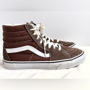 Vans "Sk8-Hi" Brown Leather & Canvas (Rain Drum/True White) Skate Shoes Mens 8